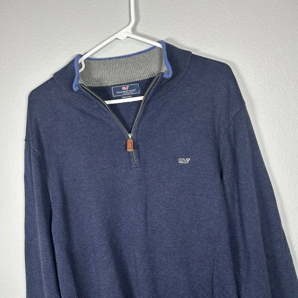 Vineyard Vines Sweater Mens Navy Quarter Zip Mock Neck Pullover Cotton SZ M